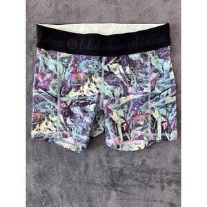 Lululemon What The Sport Shorts Full On Luxtreme Pigment Wave Floral Sz 6 Yoga